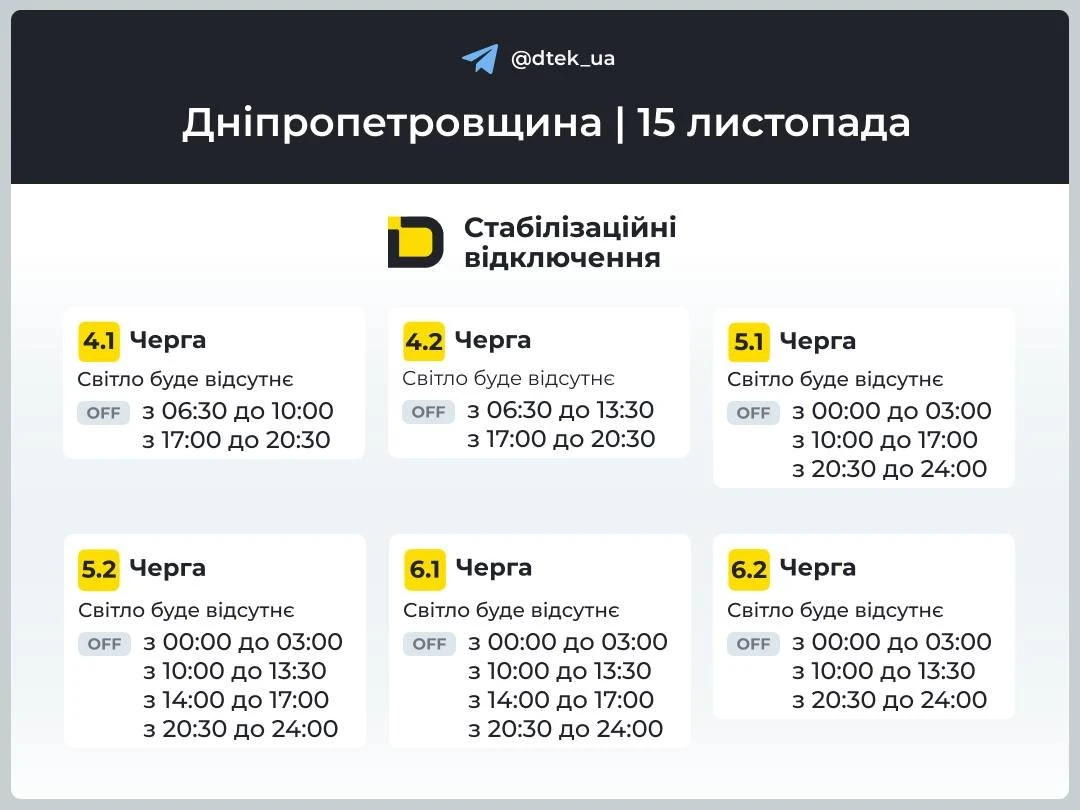 Оновлені графіки світлових відключень у Кривому Розі на 15 листопада