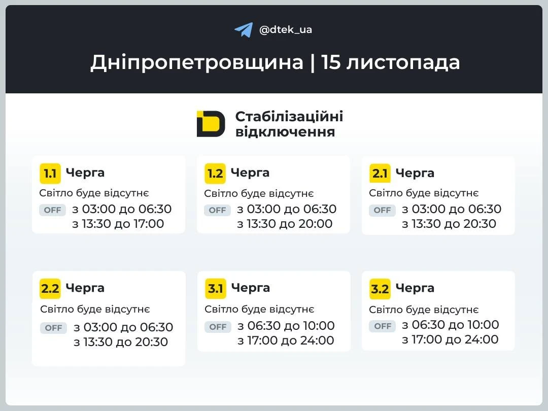 Оновлені графіки світлових відключень у Кривому Розі на 15 листопада