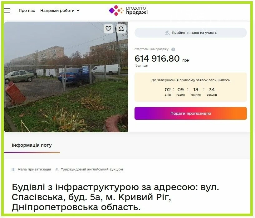 Комунальну автостоянку на Спасівській виставили на продаж за понад 600 тисяч гривень