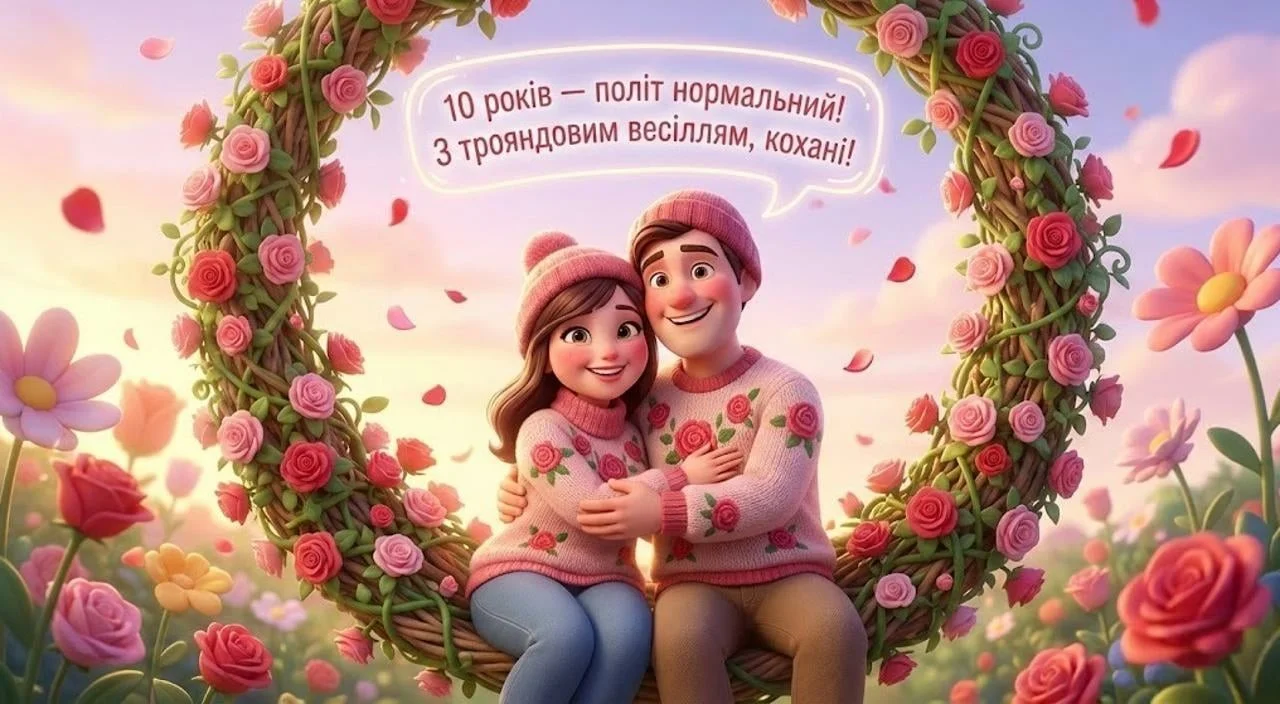 Привітання на трояндове весілля з 10 роками